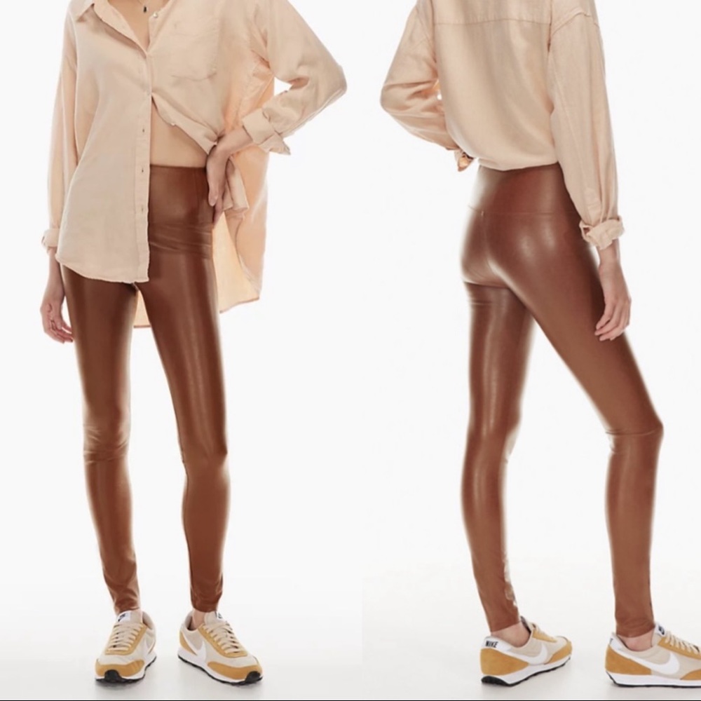 ARITZIA WILFRED Brown Vegan Leather Faux Leather Leggings Daria Pant Sz XS - Picture 1 of 16